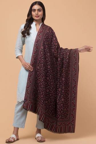 Kashmiri floral woven design woollen kani shawl
