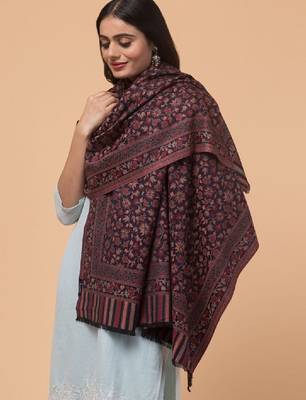 Kashmiri floral woven design woollen kani shawl 2
