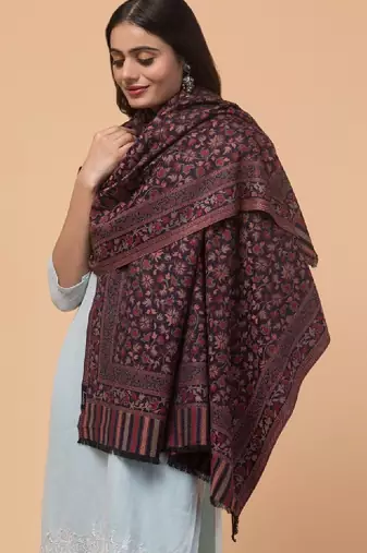 Kashmiri floral woven design woollen kani shawl