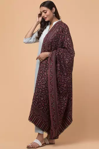Kashmiri floral woven design woollen kani shawl