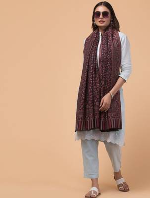 Kashmiri floral woven design woollen kani shawl 4
