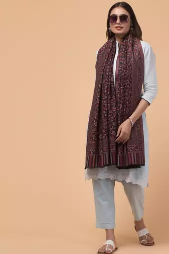Kashmiri floral woven design woollen kani shawl