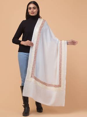 Floral kashmiri embroidered aari work woollen shawl 1