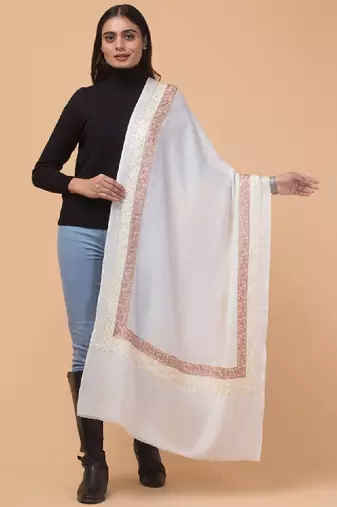 Floral kashmiri embroidered aari work woollen shawl