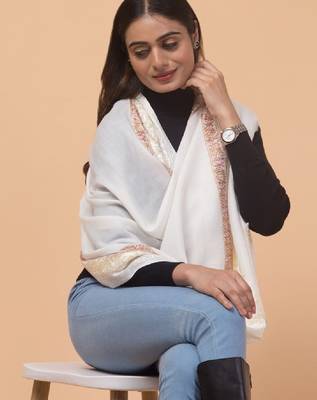 Floral kashmiri embroidered aari work woollen shawl 3