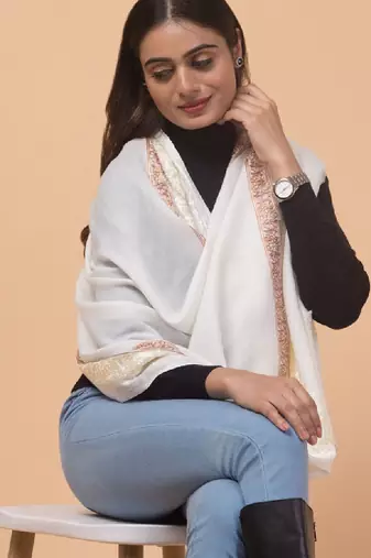 Floral kashmiri embroidered aari work woollen shawl
