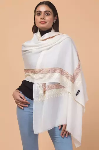 Floral kashmiri embroidered aari work woollen shawl