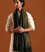 Men woven design cashmere wool stole with fringed border shawl