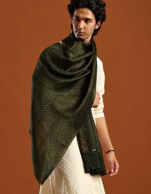 Men woven design cashmere wool stole with fringed border shawl 3