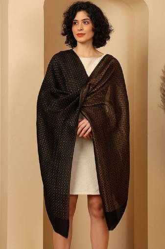 Women woven design reversible zari weave pashmina stole