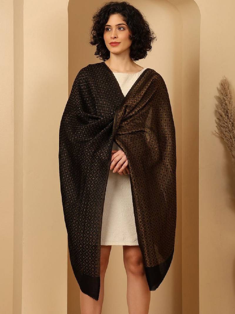 Women woven design reversible zari weave pashmina stole