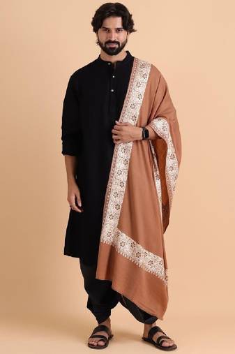 Floral embroidered woolen shawl