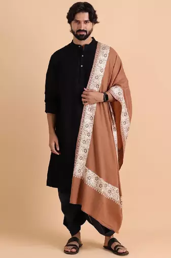 Floral embroidered woolen shawl