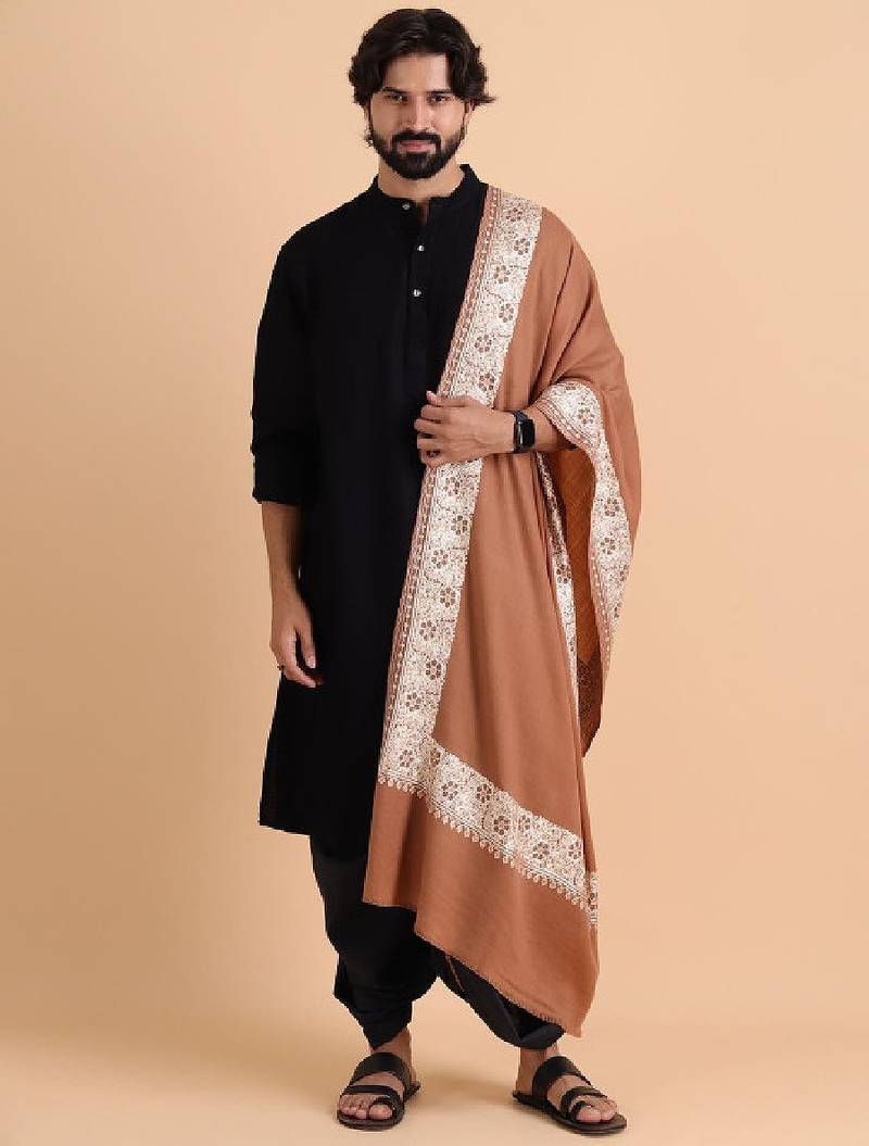 Floral embroidered woolen shawl