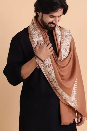 Floral embroidered woolen shawl