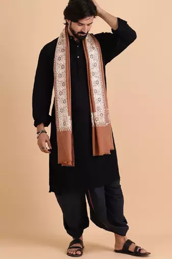 Floral embroidered woolen shawl