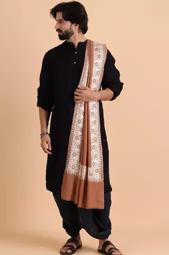 Floral embroidered woolen shawl