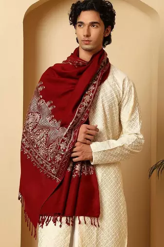 Men woven design kashmiri aari embroidered woolen shawl