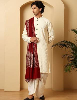 Men woven design kashmiri aari embroidered woolen shawl 4