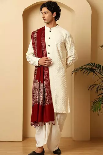 Men woven design kashmiri aari embroidered woolen shawl