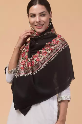 Floral kashmiri embroidered pure woollen shawl