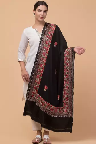Floral kashmiri embroidered pure woollen shawl