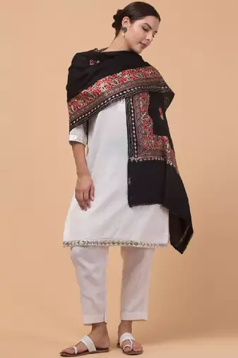 Floral kashmiri embroidered pure woollen shawl