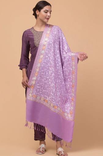 Floral aari embroidered acrylic woollen shawl