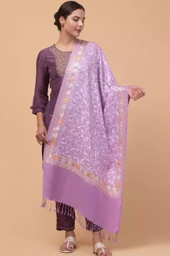 Floral aari embroidered acrylic woollen shawl