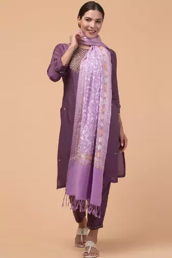 Floral aari embroidered acrylic woollen shawl