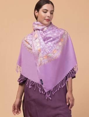 Floral aari embroidered acrylic woollen shawl 4