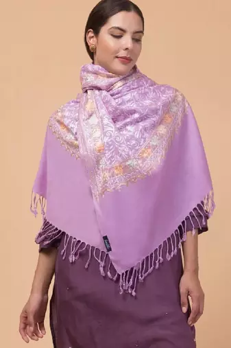 Floral aari embroidered acrylic woollen shawl