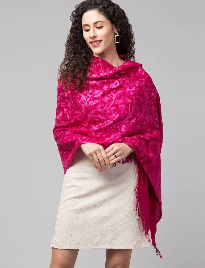 Floral embroidered wool stole