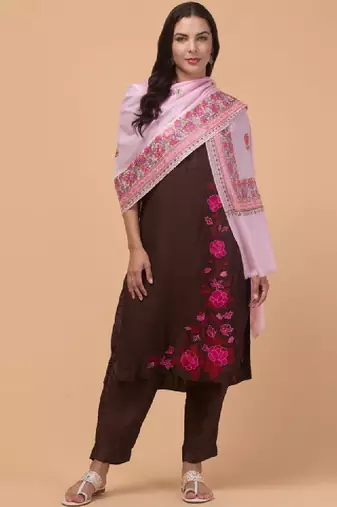 Floral kashmiri embroidered pure woollen shawl