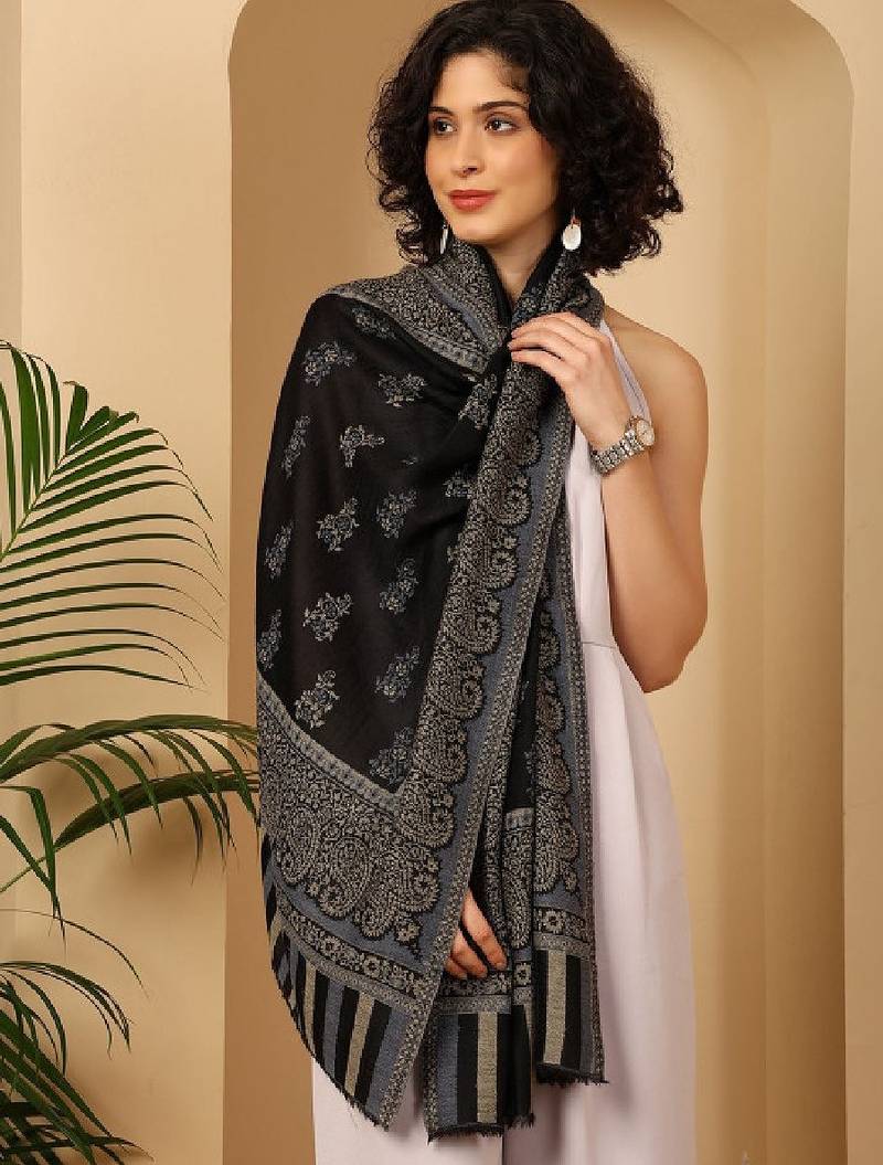 Women ethnic motifs woven design pashmina stole