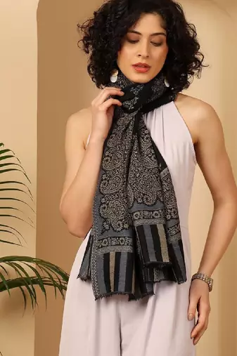Women ethnic motifs woven design pashmina stole
