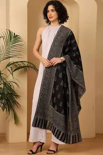 Women ethnic motifs woven design pashmina stole