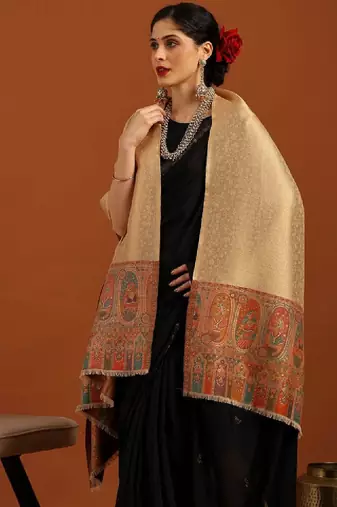 Ethnic motifs woven design aari work shawl