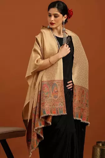 Ethnic motifs woven design aari work shawl