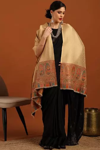 Ethnic motifs woven design aari work shawl