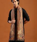 Paisley woven design fringed border detail kani shawl