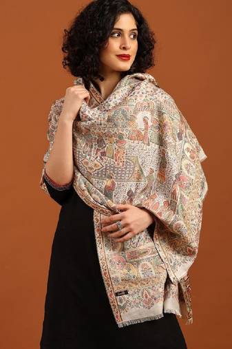 Paisley woven design soft bamboo stole with tasselled border
