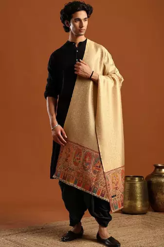 Ethnic motifs woven design zari shawl