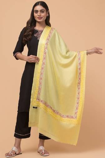 Floral embroidered woollen shawl