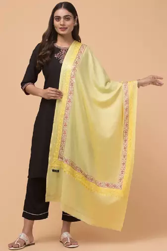 Floral embroidered woollen shawl