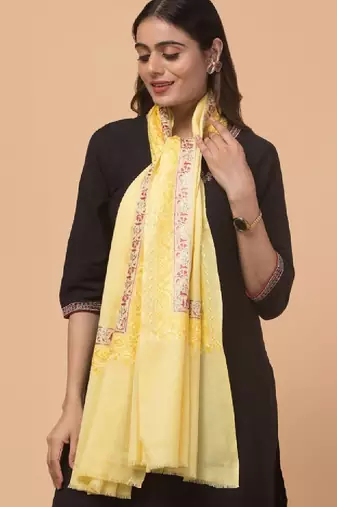 Floral embroidered woollen shawl