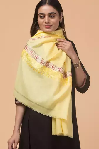 Floral embroidered woollen shawl