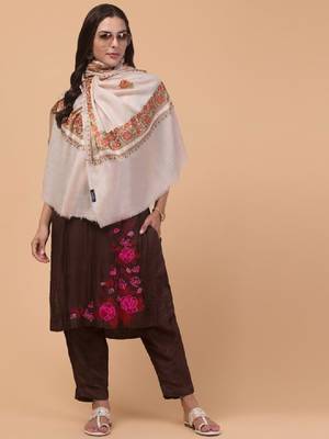 Floral kashmiri embroidered pure woollen shawl 1