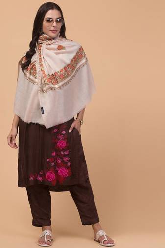 Floral kashmiri embroidered pure woollen shawl