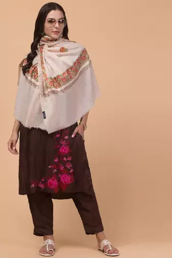Floral kashmiri embroidered pure woollen shawl